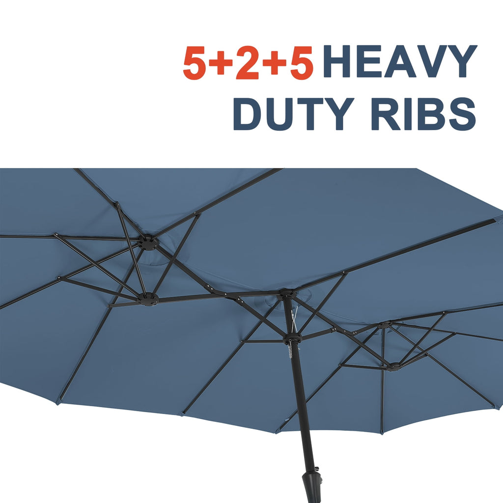 Ainfox 15ft Large Patio Umbrella with Solar Lights, Double-Sided Outdoor Rectangle Table Umbrellas with Sand Bag Base，Beige