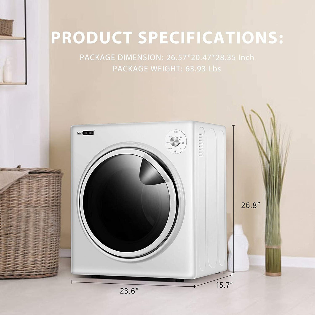 VIVOHOME 1500W Portable Clothes Dryer Machine, 3.5 cu.ft 13Lbs Load, Front Load with Stainless Steel Drum, Adjustable Exhaust Vent
