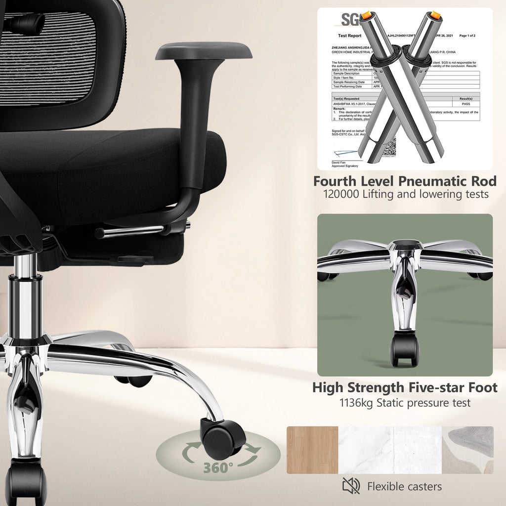 COOLHUT Ergonomic Mesh Office Chair with Footrest, Big and Tall Computer Desk Chair with Adjustable Lumbar Support, Headrest and Armrest, High Back Home Office Chair for Workspace, 300LBS, Black