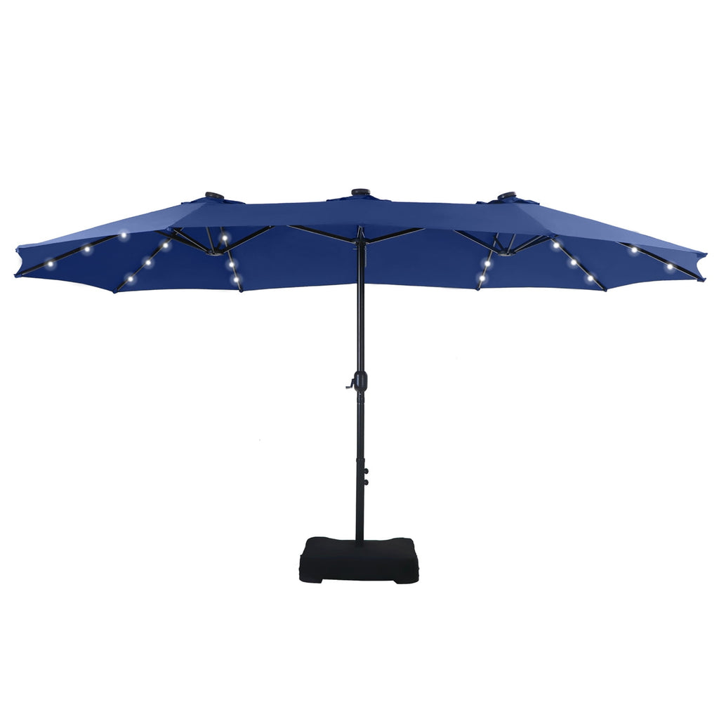 SUMMIT LIVING 15ft Double-Sided Solar Patio Umbrella with Base (Included) Large Outdoor Umbrella with Solar Lights - Beige