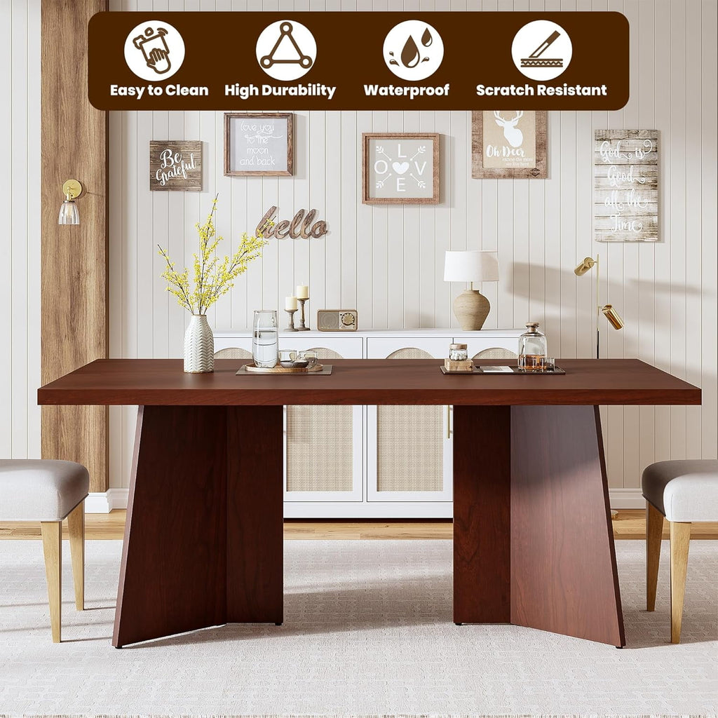 Dining Table for 6-8 People - 63 Modern Long Kitchen Table with Large Tabletop & Heavy Duty Pedestal Legs, Dinner Table for Kitchen, Conference Room, Home, Walnut
