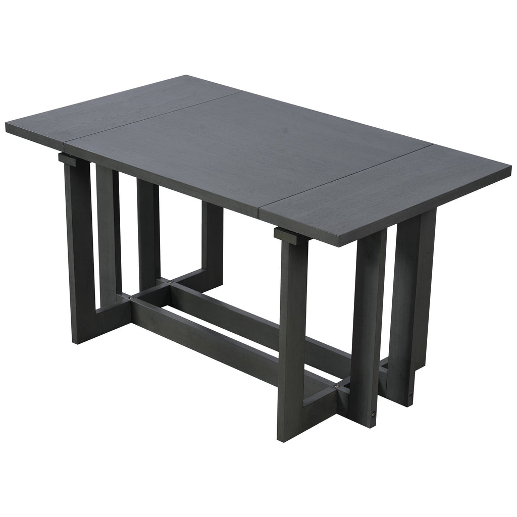 Harper & Bright Designs 7 Pieces Retro Dining Set for 6, Wood Rectangular Table with Designed Trestle Base and 6 Upholstered Chairs for Dining Room and Kitchen, Grey