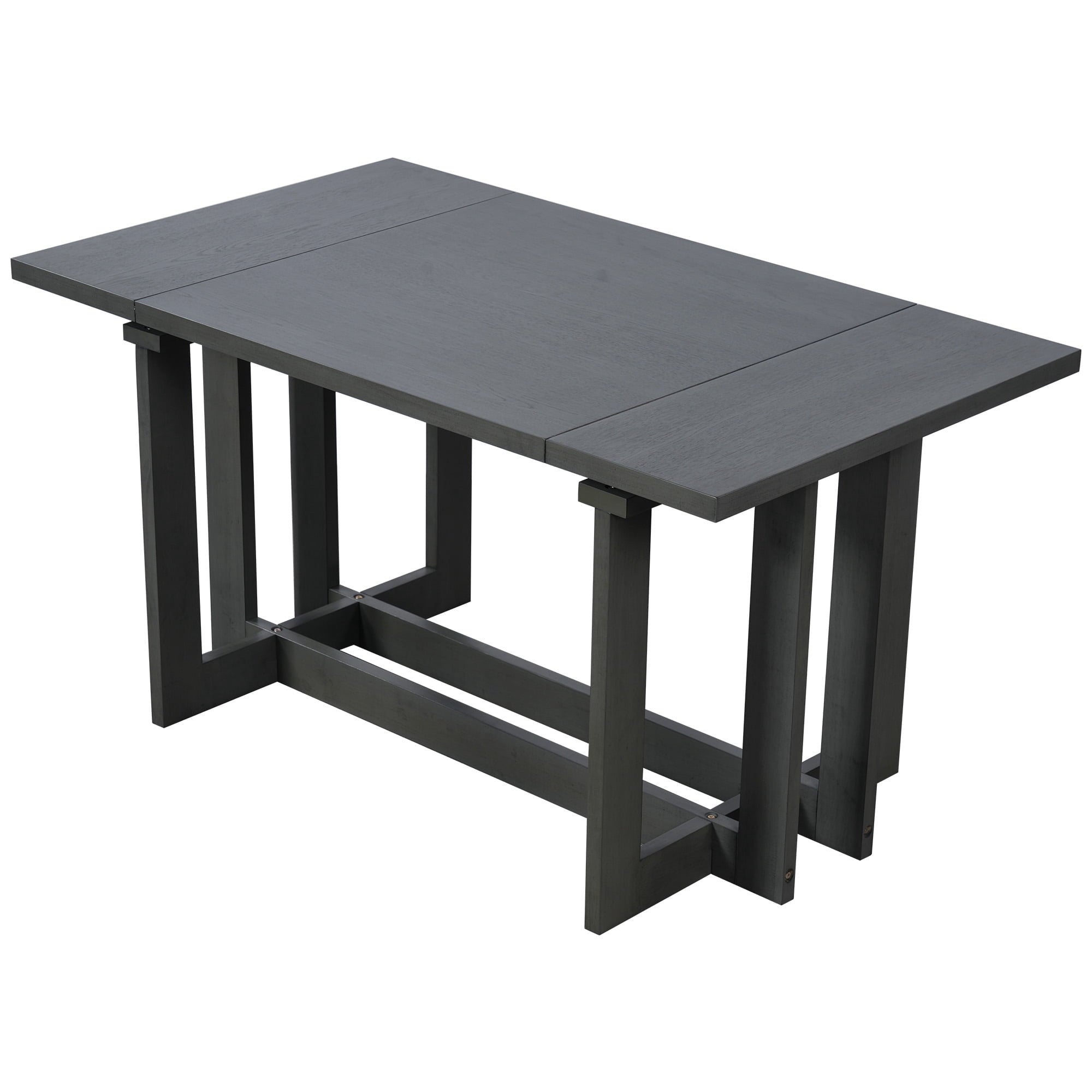 Harper & Bright Designs 7 Pieces Retro Dining Set for 6, Wood Rectangular Table with Designed Trestle Base and 6 Upholstered Chairs for Dining Room and Kitchen, Grey