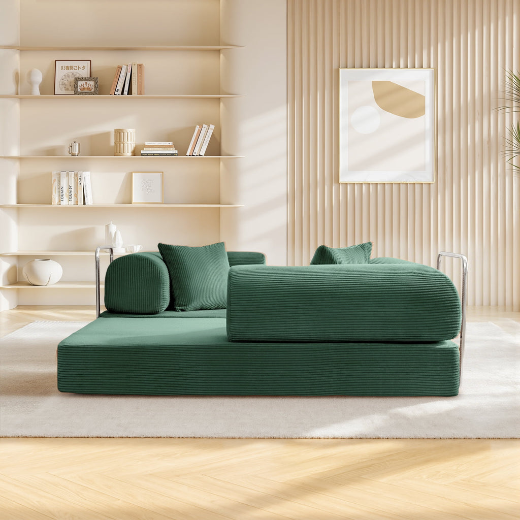 COOLHUT 63 W Combination Sofa, High Rebound Density Foam Sofa Couch, Two Forms Floor Couch Three Seats Sofa Bed for Living Room, Bedroom, Green