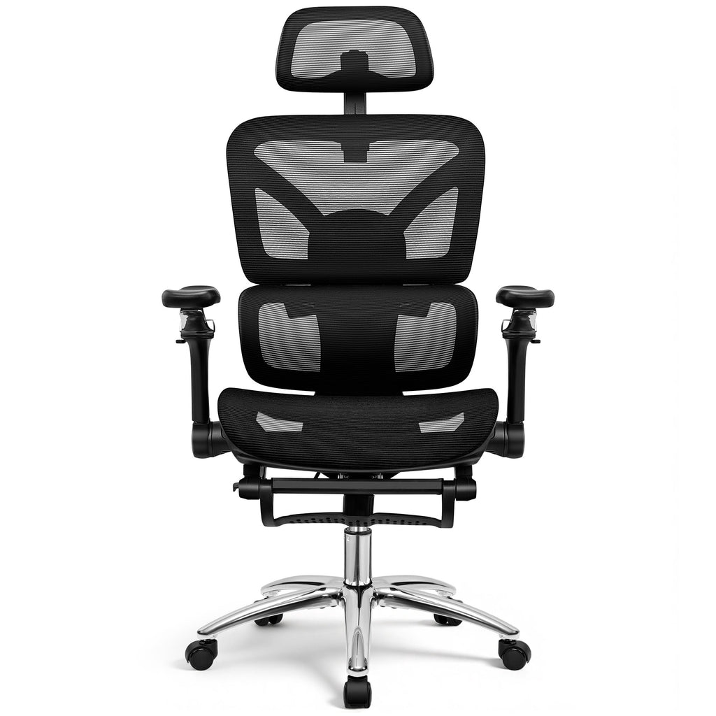 COOLHUT Ergonomic Mesh Office Chair with Footrest, Big and Tall Computer Desk Chair with Adjustable Lumbar Support, Headrest and Armrest, High Back Home Office Chair for Workspace, 300LBS, Black