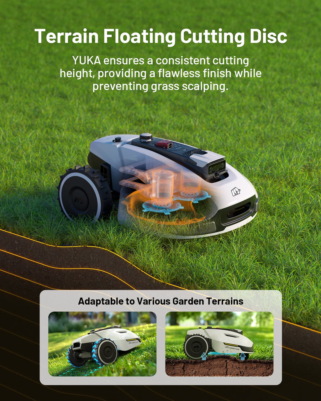 Mammotion YUKA 3000 Robot Lawn Mower, Auto Mapping, AI Obstacle Avoidance, Reception 0.75 Acre, Max 1 Acre, Dual Cutting Discs, APP Control, with 4G