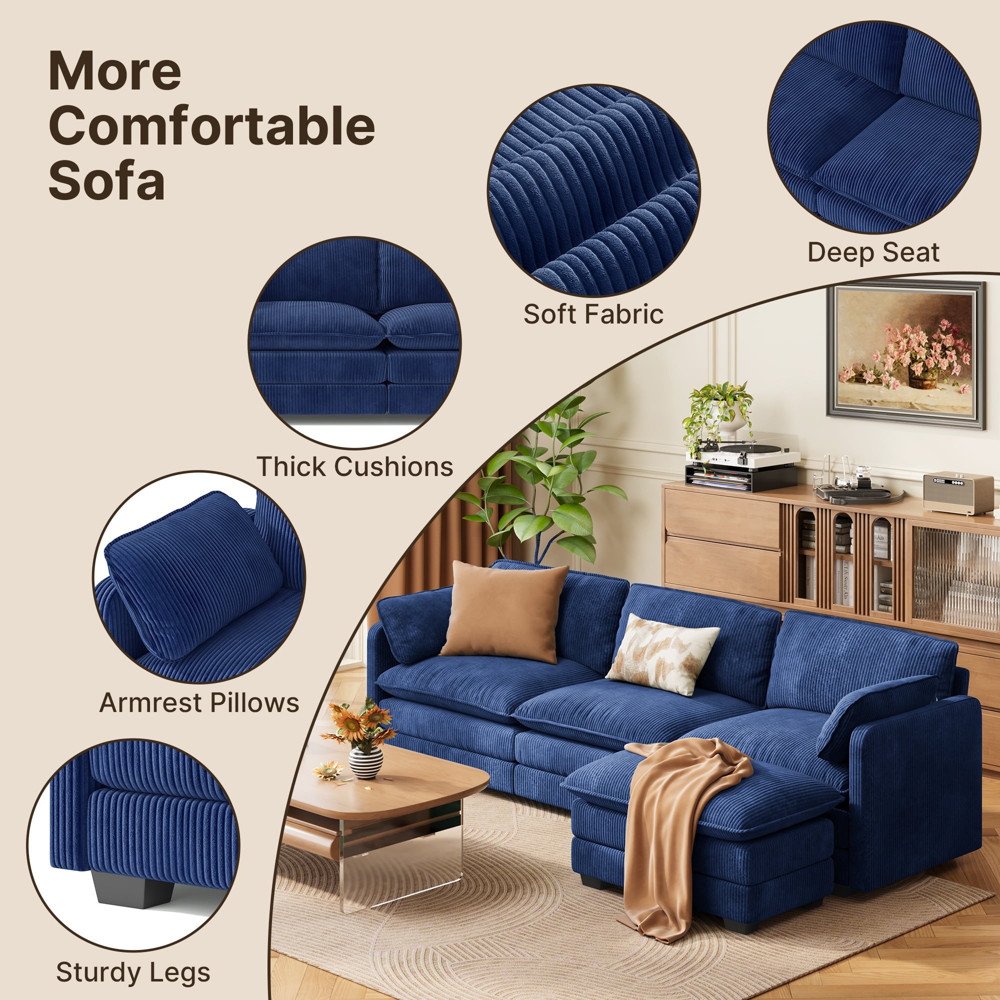 Asofer 31 Cloud Accent Sofa With Washable Cover, Single Corduroy Chair with Deep Seat Upholstered Cushion for Apartment,Dark gray