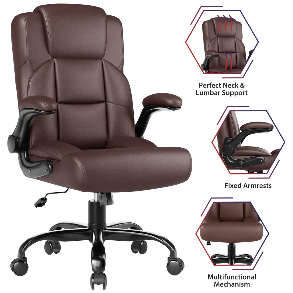 JONPONY Leather Office Chair, Big and Tall Office Chair 400LBS Wide Seat Ergonomic Computer Desk Chair High Back Executive Leather Chair Adjustable Task Chair Lumbar Back with 1-Year Warranty, Black