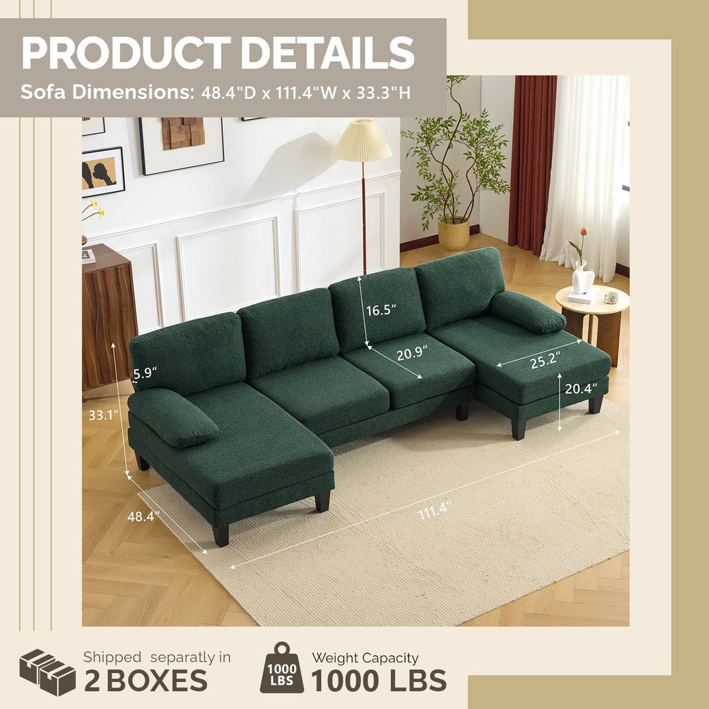 Ktaxon U-Shaped Sectional Sofa Set with Chaise, 4-Seater Blended Chenille Couch for Living Room, Apartment, Easy Assembly Khaki