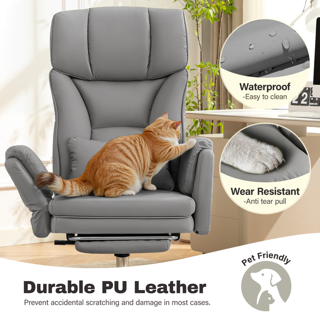 Primy Cross Legged Office Chair with Footrest & Convertible Armrests, 500LBS Capacity Home Desk Chair, Ergonomic Recliner with Lumbar Pillow, Criss Cross Design, Big and Tall Executive Chair