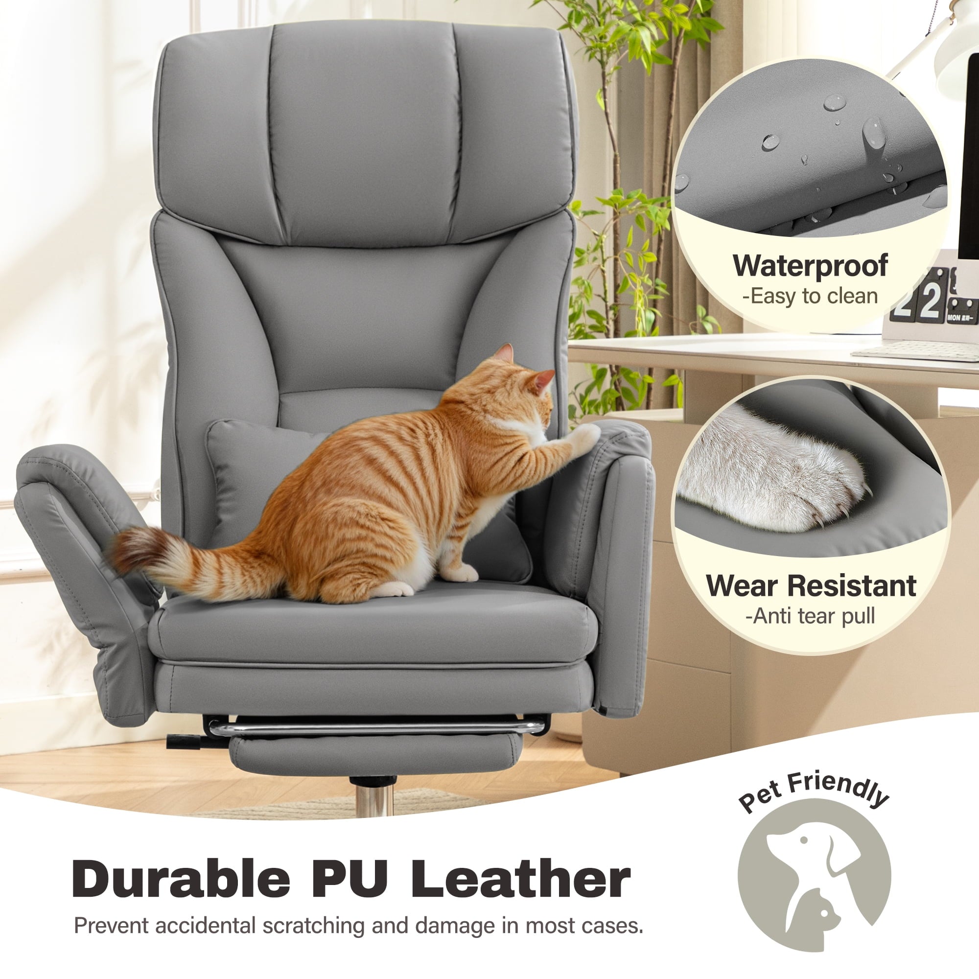 Primy Cross Legged Office Chair with Footrest & Convertible Armrests, 500LBS Capacity Home Desk Chair, Ergonomic Recliner with Lumbar Pillow, Criss Cross Design, Big and Tall Executive Chair