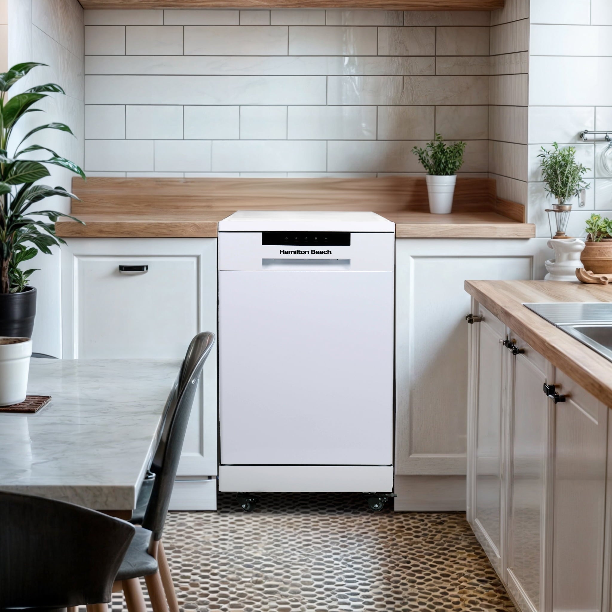 Hamilton Beach 18-Inch Portable Dishwasher with 8 Place Settings and 6 Wash Cycles, Stainless Steel Interior