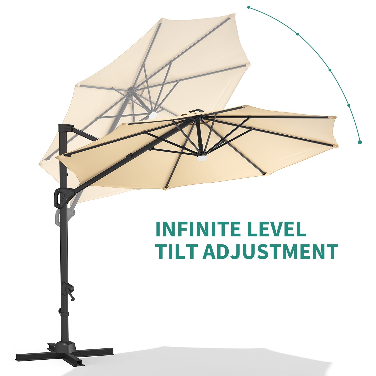 360° Rotating Cantilever Patio Umbrella – Heavy-Duty Waterproof Oxford Canopy, Adjustable Tilt, Rust-Proof Aluminum Frame, Easy Crank, Cross Base – Large Sun Shade for Garden, Poolside, Patio – Grey