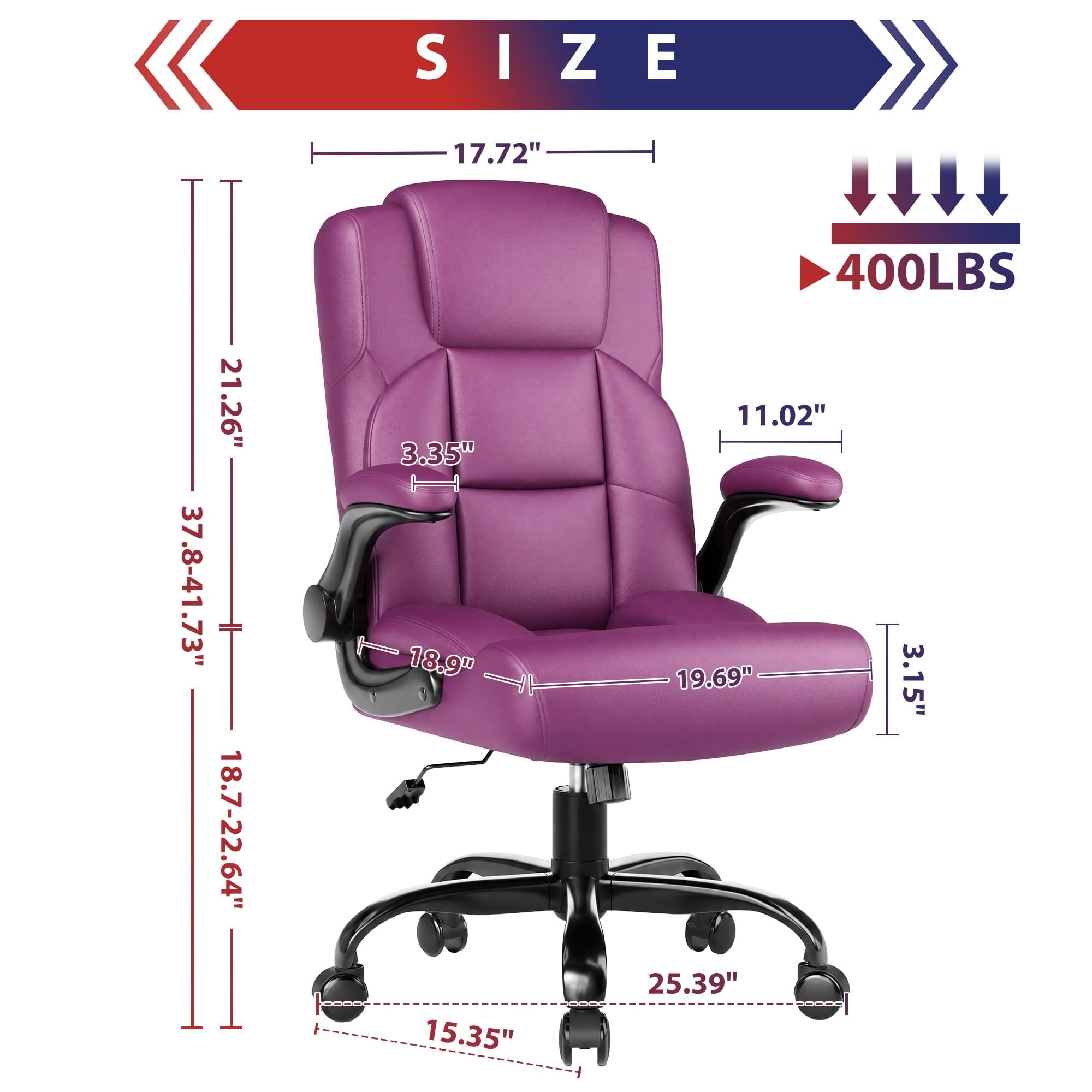 JONPONY Leather Office Chair, Big and Tall 500lbs Ergonomic Desk Chairs with Back Support, Executive Leather Chair with Wheels for Home Office, with Adjustable Padded Armrest & Lumbar Support , Black
