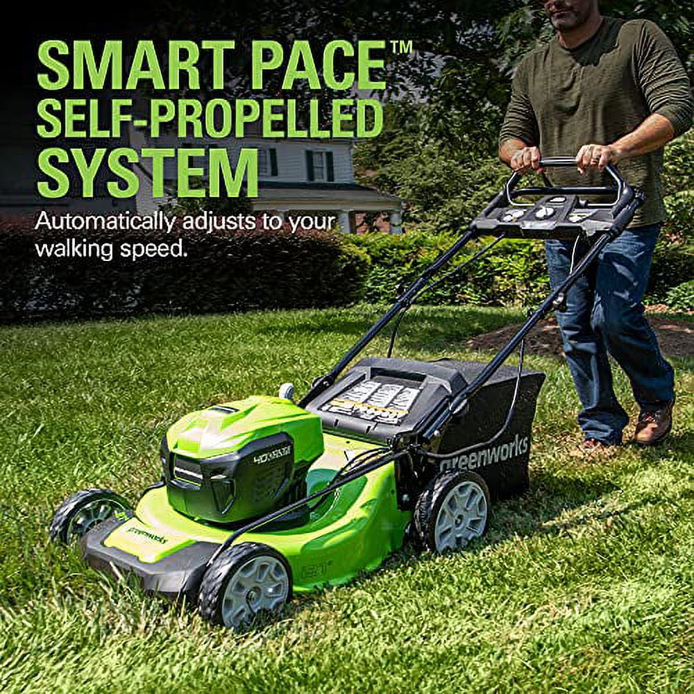 Greenworks 40V 21 Brushless Self-Propelled Lawn Mower, 2 x 4Ah USB (Power Bank) Batteries and Charger Included MO40L4413
