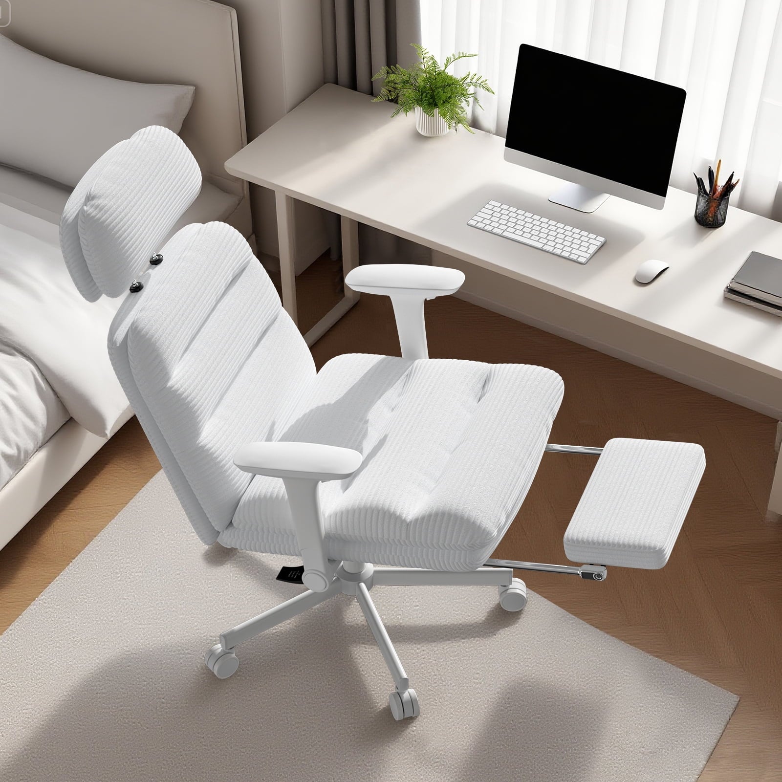 Ninecer Ergonomic Office Chair with Footrest, Big and Tall Computer Desk Chair for Adults, Adjustable Swivel Chair with Headrest Lumbar Support, White