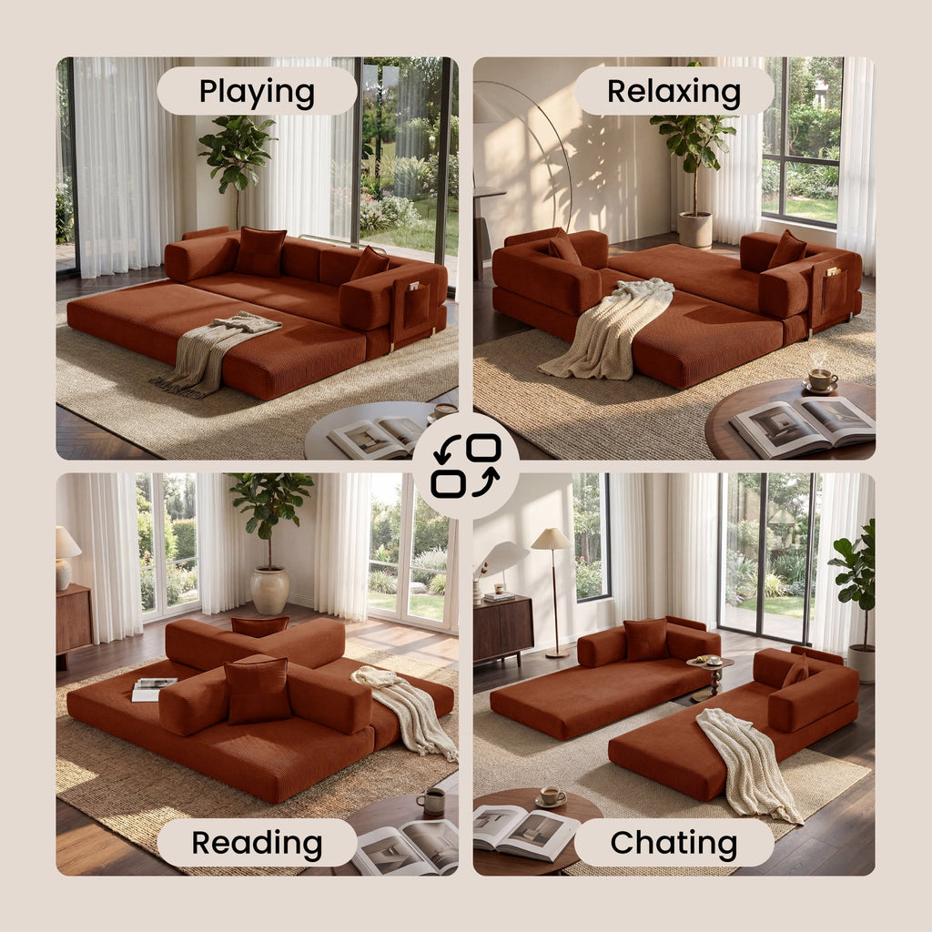 BELHOME 5-in-1 Convertible Sofa Bed, 78.8 Sleeper Sofa Boneless Couch with Side Pockets, Folding Floor Sofa Compression Sofa for Living Rooms No Assembly Required