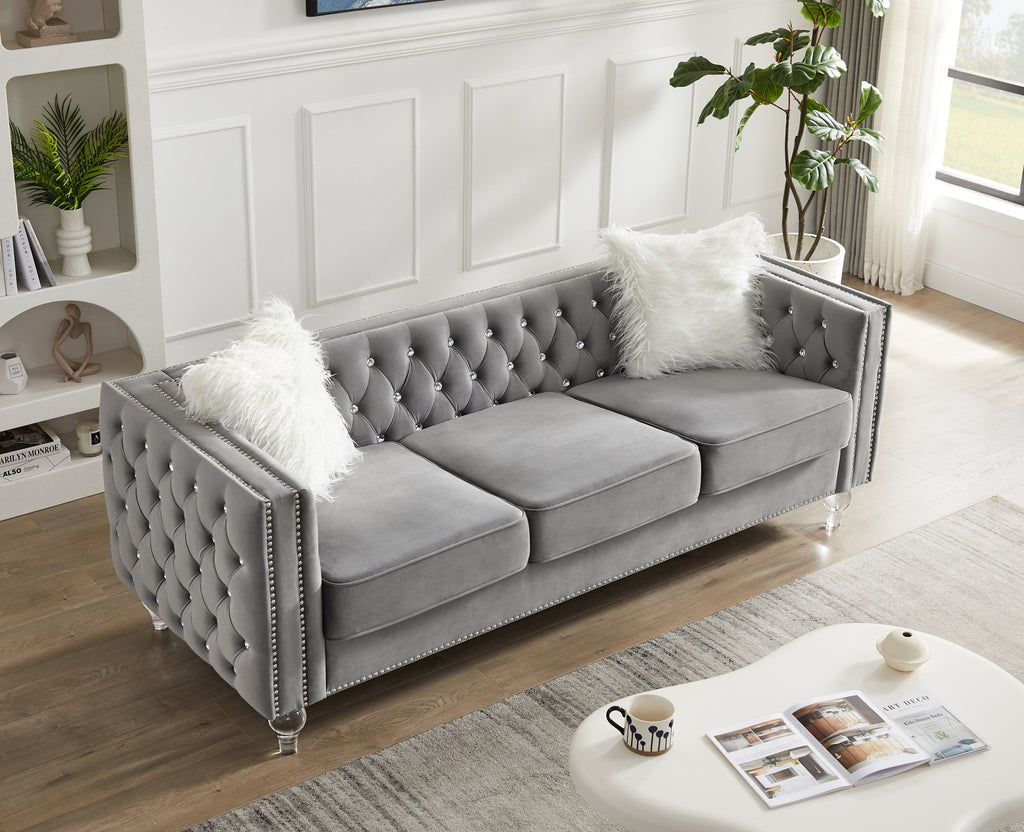 Gewnee 86.6 Modern Sofa Couch,Teddy Velvet 3 Seaters Comfy Couch with Deep Seat for Living Room,2 Pillows,Beige