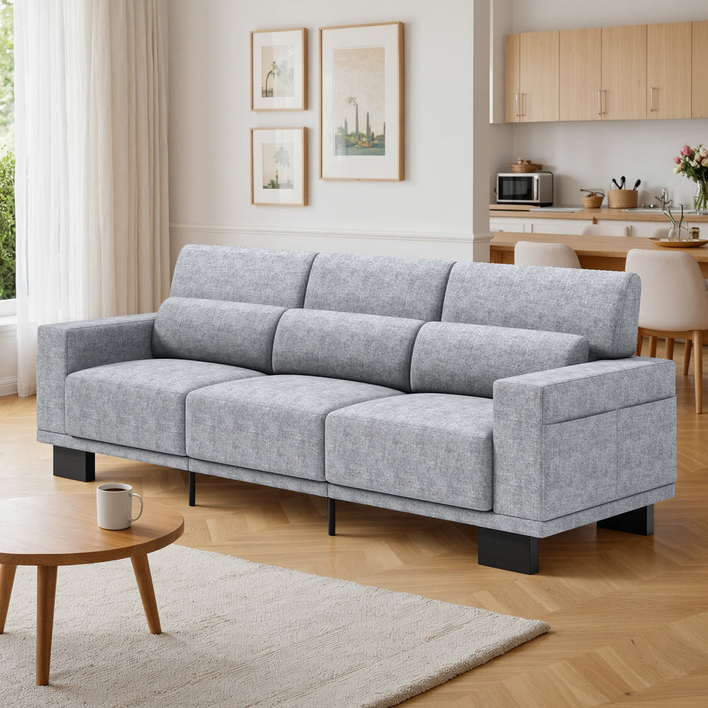 Asofer 89 3 Seater Sofa Couch,  Comfy Extra Deep Seat with Upholstered  3 Pillows for Living Room, Apartment,Dark Gray