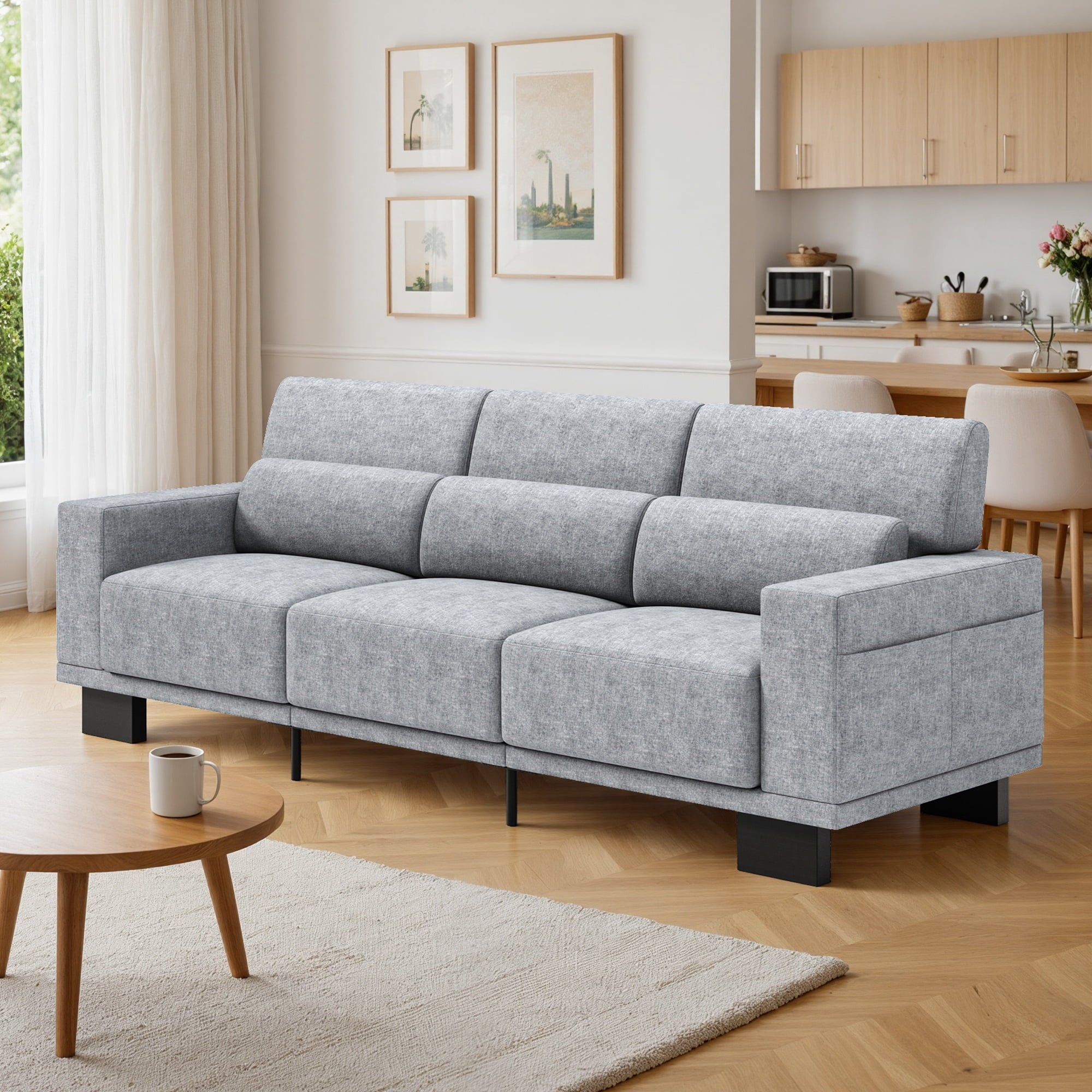 Asofer 89 3 Seater Sofa Couch,  Comfy Extra Deep Seat with Upholstered  3 Pillows for Living Room, Apartment,Dark Gray