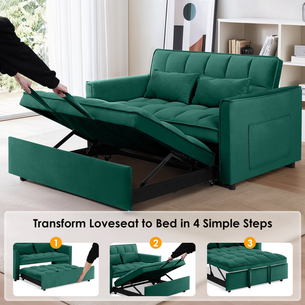 Anpport 3-in-1 Convertible Sleeper Sofa Bed, Pull-Out Loveseat Couch with Adjustable Back for Small Spaces, Velvet Fabric, 55, Dark Gray