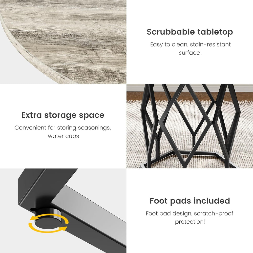 M optimized Round Dining Table for 4-6 People, 47 Farmhouse Kitchen Table, Modern Circle Dinner Table with Sturdy Base, Industrial Wood Dinning Room Table for Kitchen