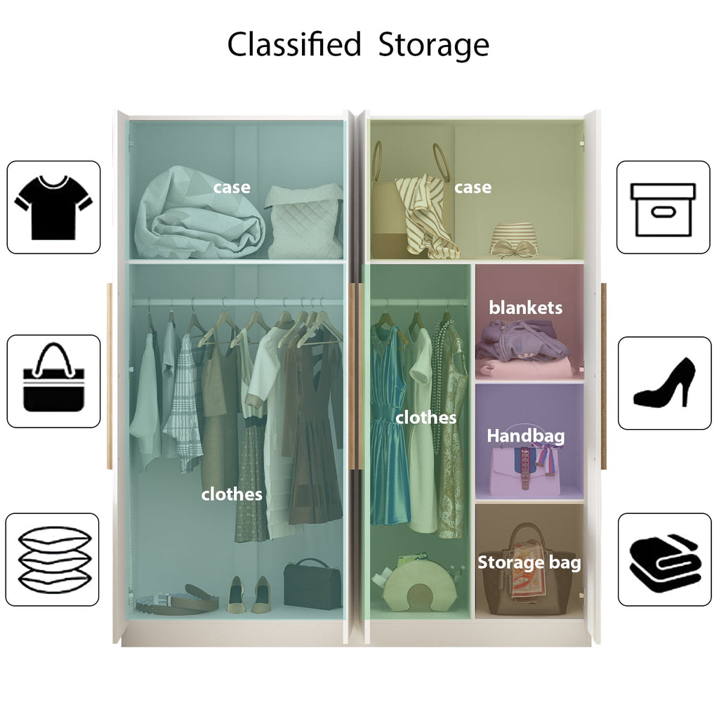 OxyLife 2 Door Wardrobe Armoire, White Closet Storage Organizer with Drawers and Shelves