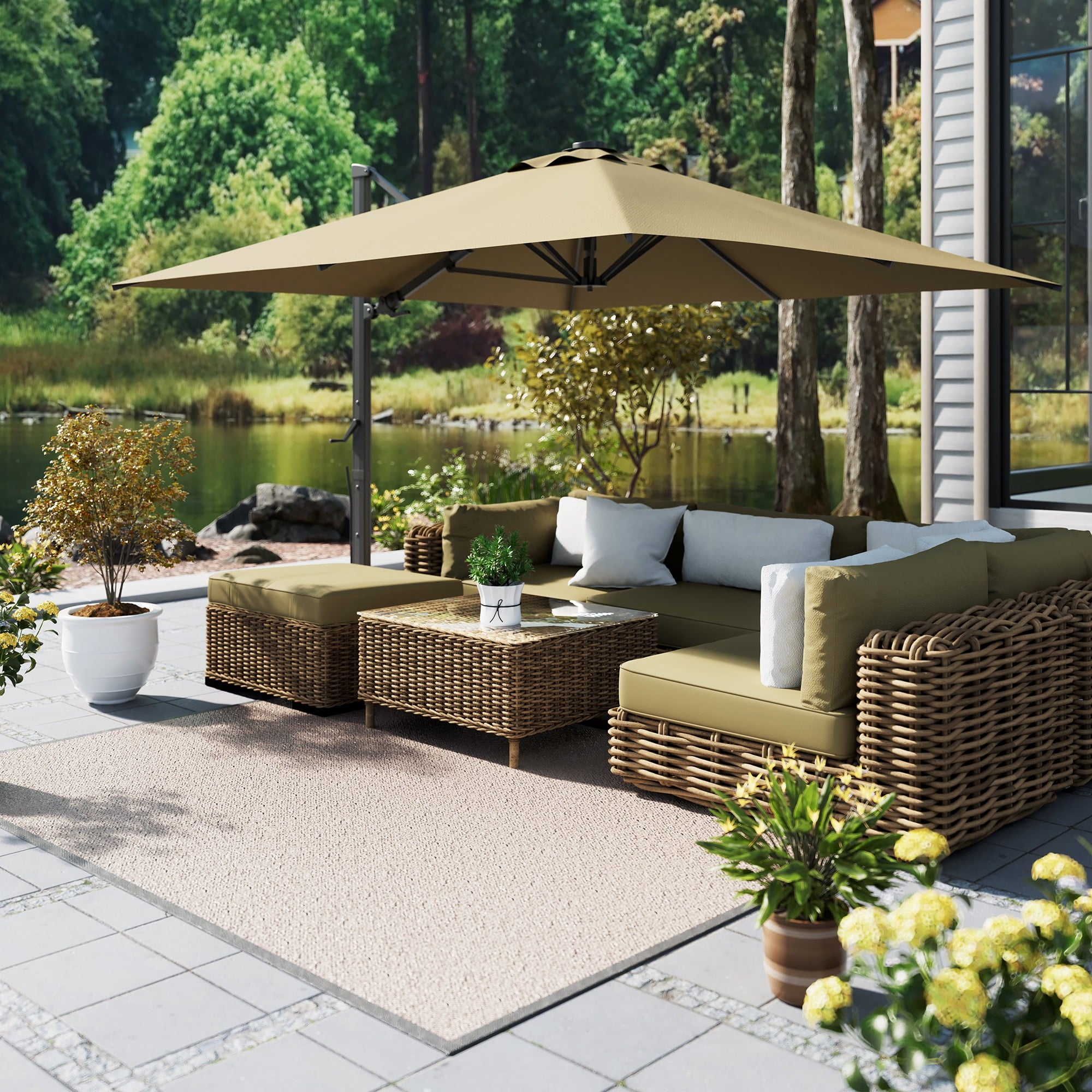 Mondawe 10x10ft Patio Umbrella Outdoor Square Large Cantilever Windproof Offset and Heavy Duty Sun Umbrella for Garden Deck Pool, Red
