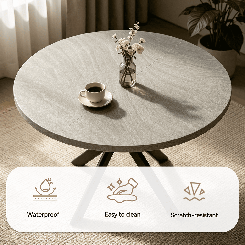 43.5 Round Dining Table for 4, Space Saving Kitchen Table with Metal Legs, Mid Century Modern Dining Table for Dining Living Room Apartment Small Space