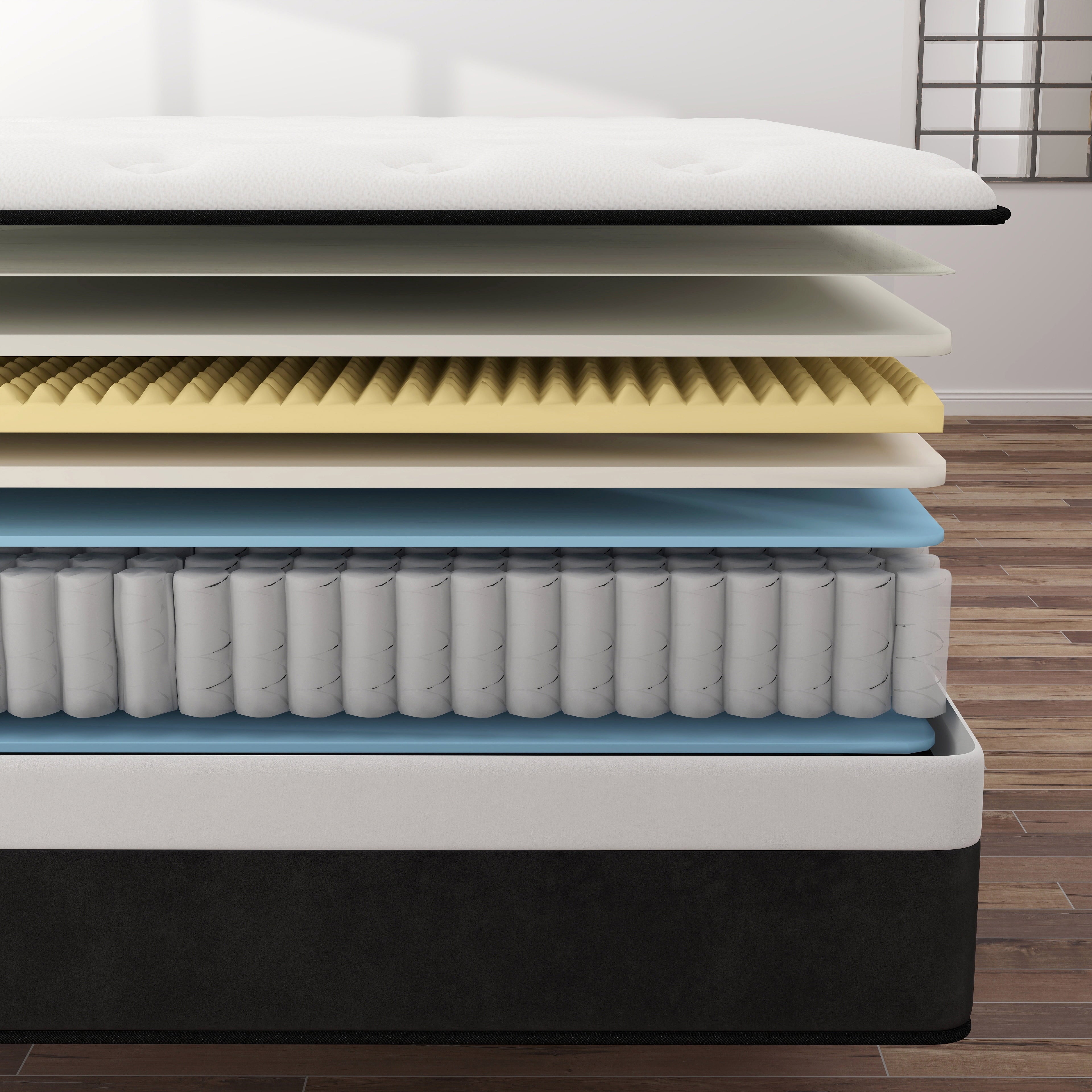 Kviwasha 12 inch Queen Mattress in a Box, Hybrid Gel Memory Foam with Individually Wrapped Pocket Coils, Medium Firm, Pressure Relief, Cooling Sleep Support for Adult