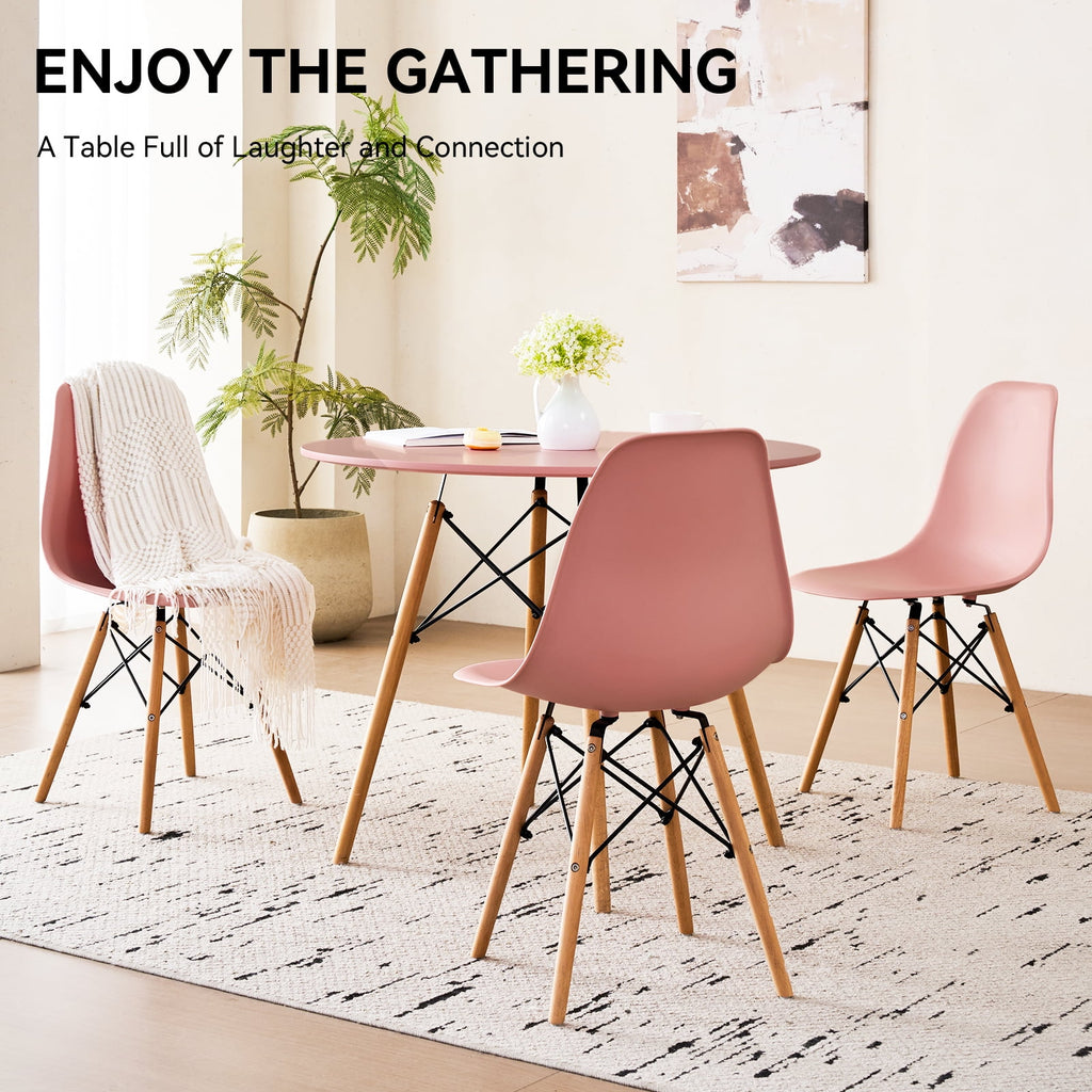 5-Piece 35.5'' Round Dining Table Set for 4, Kitchen Table Chair Set of 4, Mid-Century Modern Dinette Dining Room Table Set Dinner Table for 4 W/Solid Wood Legs, White
