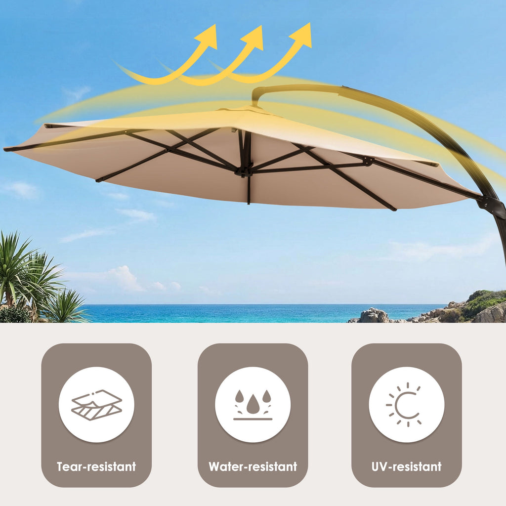 LAZZO 11ft Outdoor Patio Umbrella with Base, Aluminum Offset Cantilever Umbrella for Pool Deck, Champagne