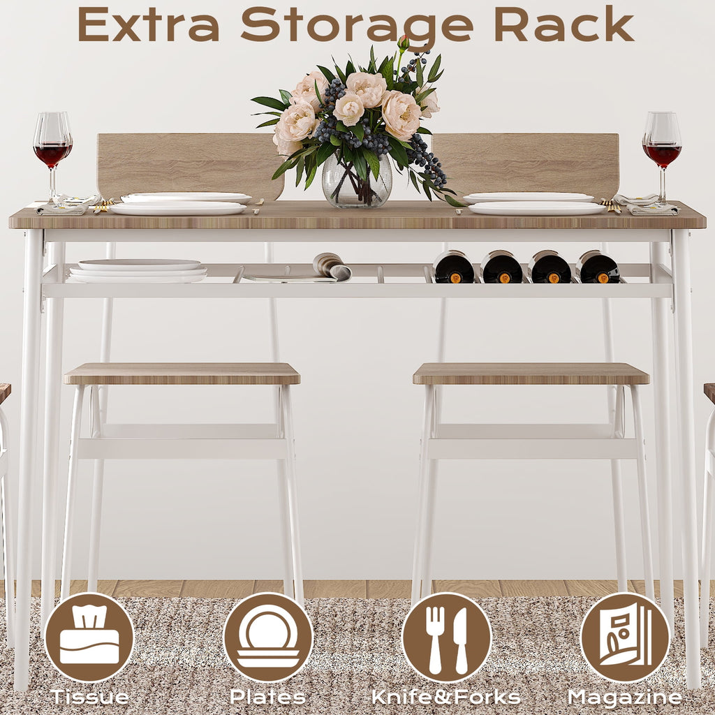 Ktaxon Dining Table Set for 4/6 with Storage Racks, Dining Room Table Set for 4/6 Modern Design, Kitchen Table and Chairs for Home Kitchen, Natural Wood