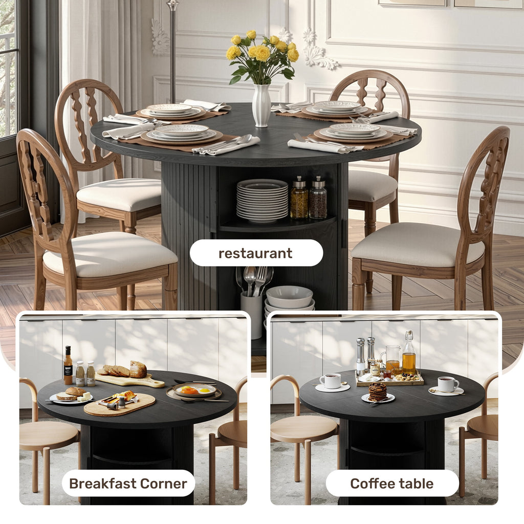 Hawsaiy 3-Piece Dining Table Set for 2, 31.5 Round Dining Table Set with 2 Upholstered Dining Chairs, Modern Farmhouse Table Set for Dining Room (Black+Black)