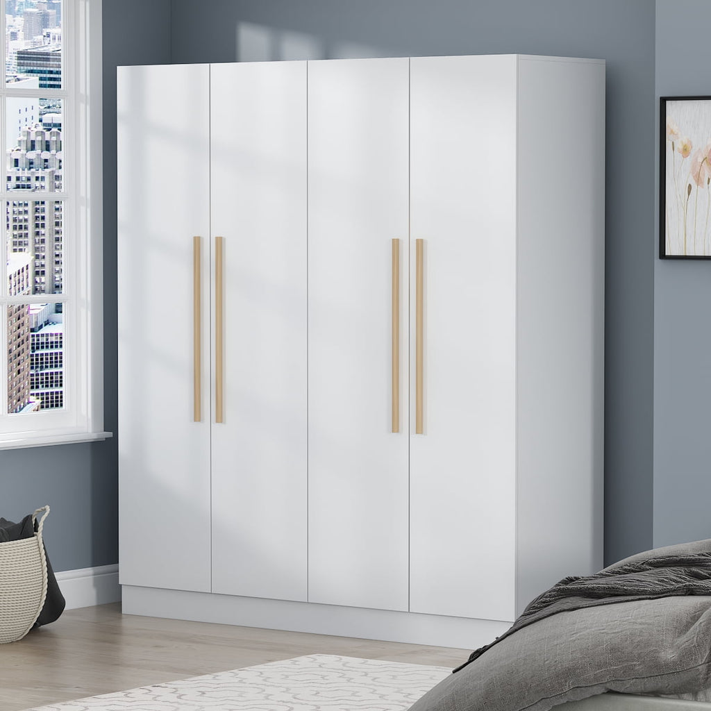 Wiawg 2 Door Wardrobe Armoire,Mirrored Closet Storage with Drawers and Shelves,White