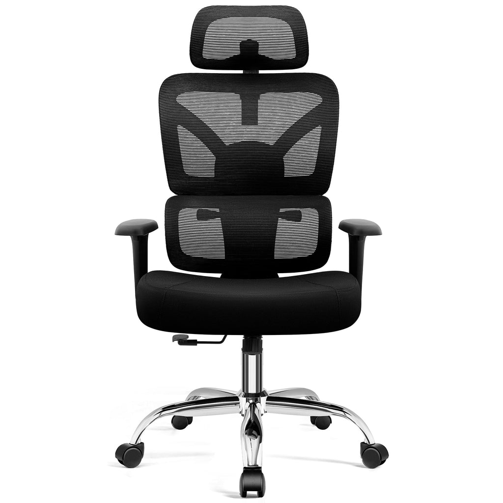 COOLHUT Ergonomic Mesh Office Chair with Footrest, Big and Tall Computer Desk Chair with Adjustable Lumbar Support, Headrest and Armrest, High Back Home Office Chair for Workspace, 300LBS, Black