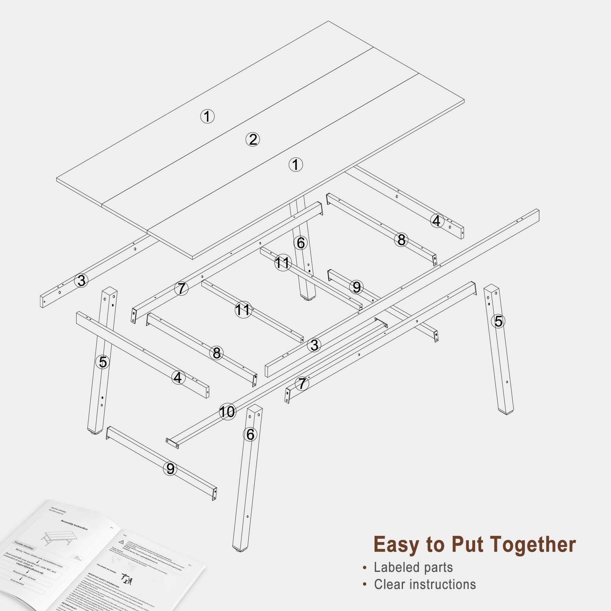 70.87 Inch Long Large Rectangle Dining Table for 6-8 People, Modern Kitchen Dining Room Table with Rustic Wooden Tabletop & Strong Metal frame(Only Gray Walnut Table)