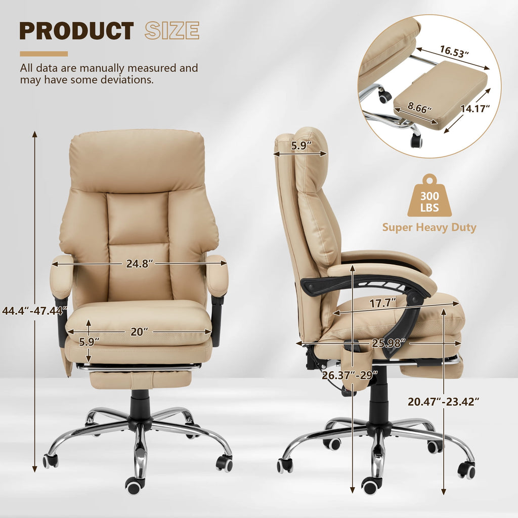 HOMREST Ergonomic Office Chair with 6-Point Massage & Heating, Adjustable Executive Desk Chair with Retractable Footrest, PU Leather Home Office Desk Chair for Home & Office (Black)
