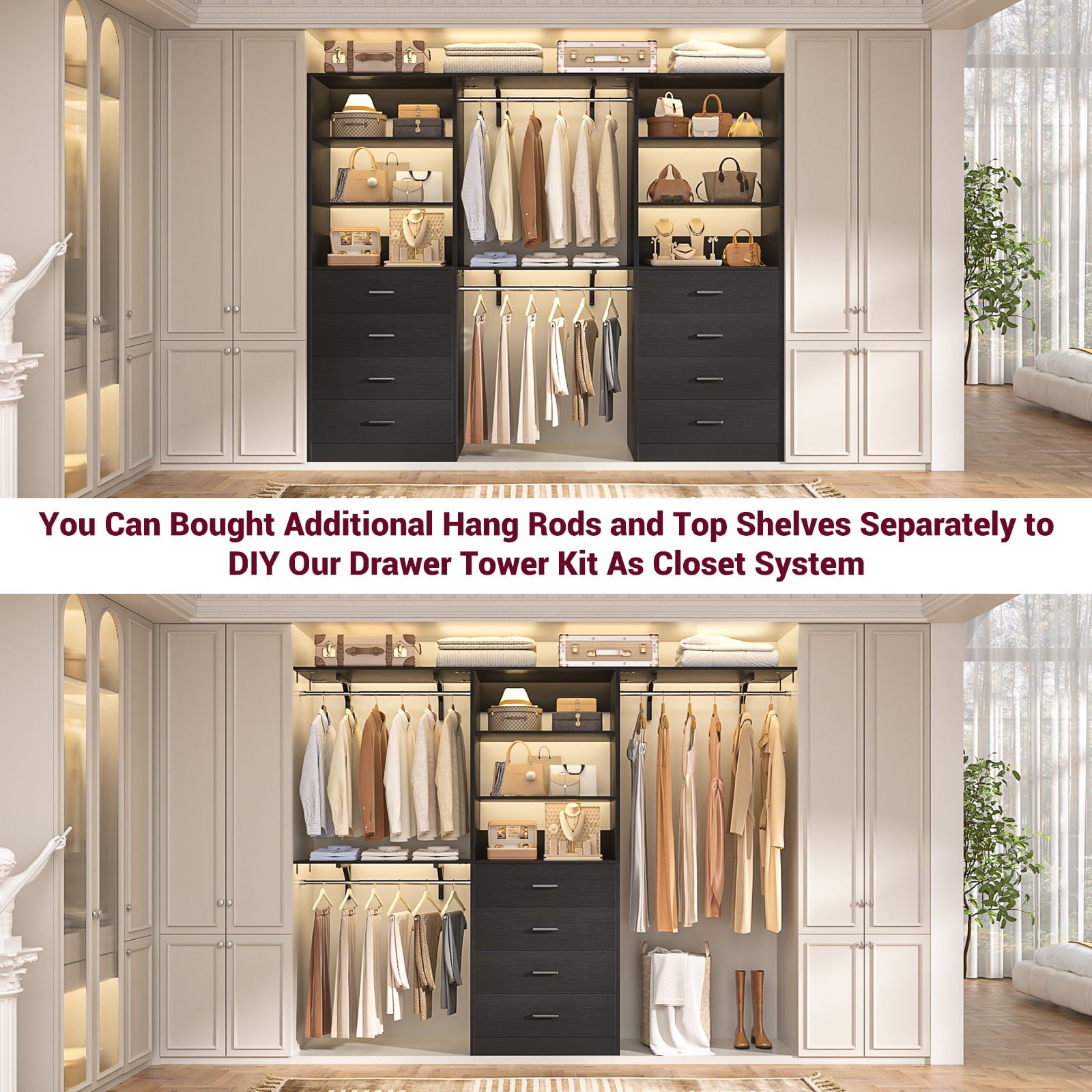Homieasy 21.3 Inch Freestanding Closet System with 4 Wood Drawers and 3 Shelves for Walk-in Closet, Bedroom, White
