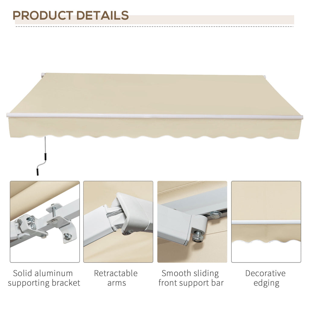 Patio Umbrellas Outsunny 12' x 8' Retractable Awning Patio Awnings Sun Shade Shelter with Manual Crank Handle, 280g/m² UV & Water-Resistant Fabric and Aluminum Frame for Deck, Balcony, Yard, Cream Wh