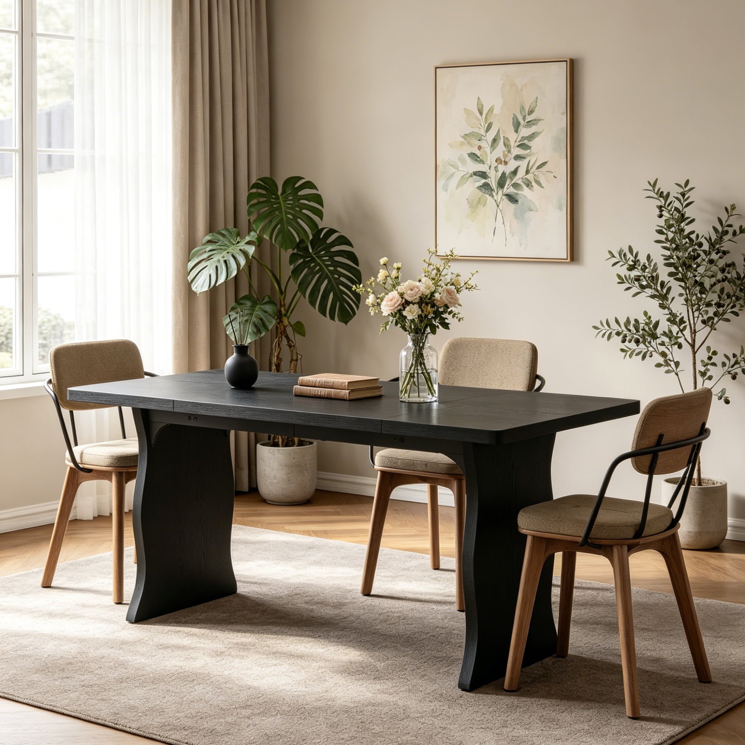 Fnova 63'' Rectangular Dining Table for 4-6 People, Farmhouse Dinner Table, for Dining Room, Kitchen, Office & Conference Use