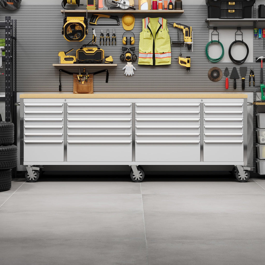 Garvee 61 Tool Chest, Rolling Workbenches with 9 Drawers and Pre-Installed Power Strip for Garage, Workshop, Kitchen