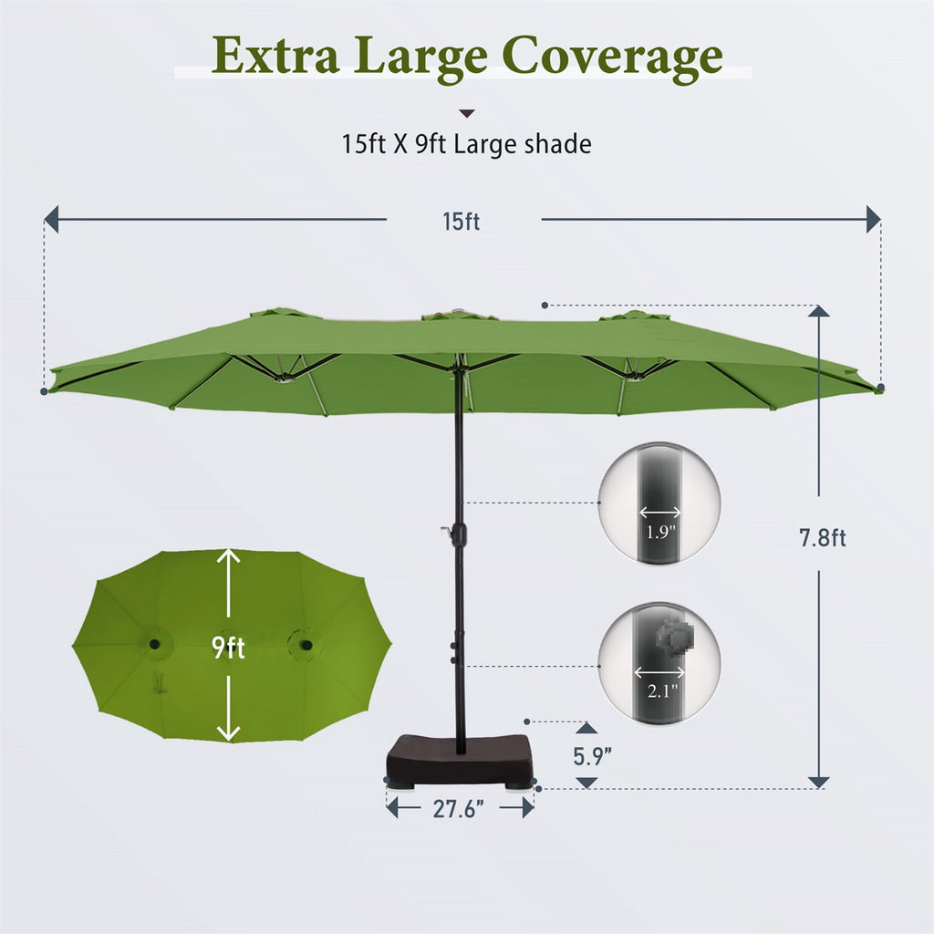 SUMMIT LIVING 15 ft Large Patio Umbrella with Base (Included) Double-Sided Rectangular Outdoor Deck Umbrella for Outside - Beige