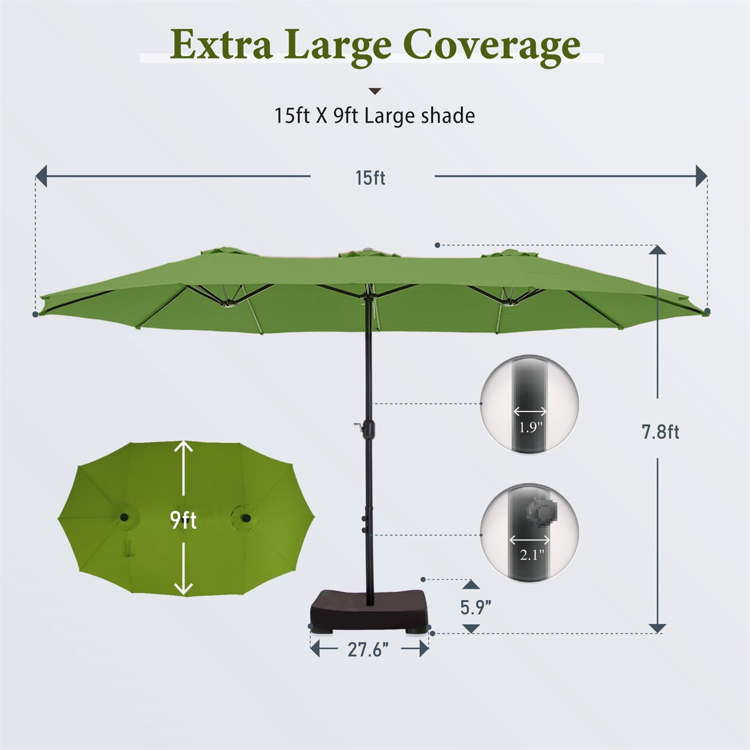 SUMMIT LIVING 15 ft Large Patio Umbrella with Base (Included) Double-Sided Rectangular Outdoor Deck Umbrella for Outside - Beige