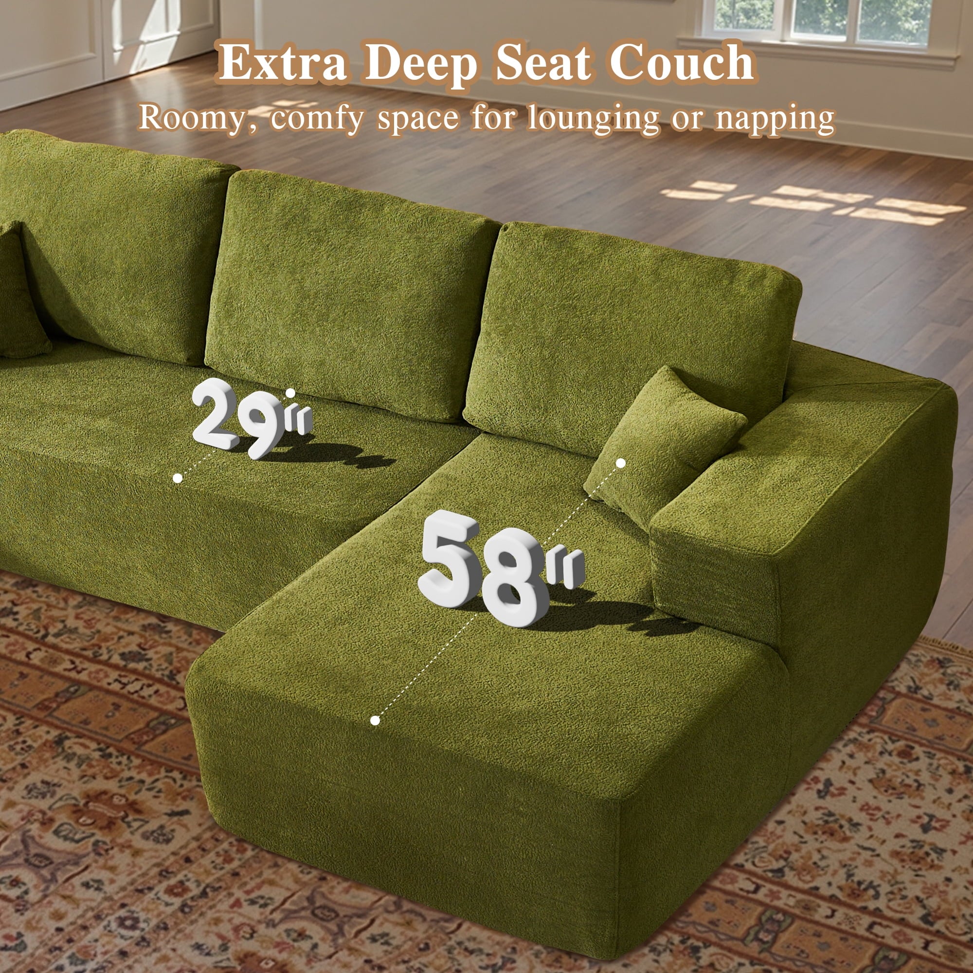 Ovios 106 Cloud Sofa Couch No Assembly Boneless Deep Seat Sofa for Living Room, Black (Corduroy)
