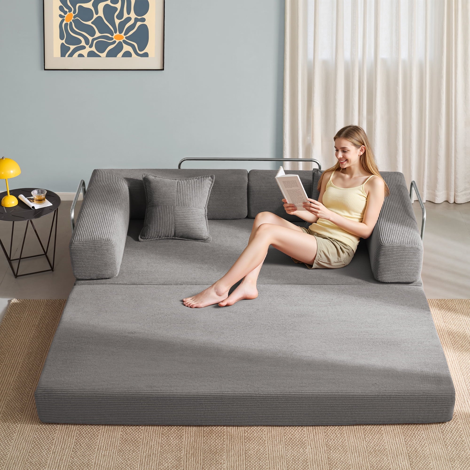 YINIX 78,6 Convertible Sofa Couch with 2 Pillows, Sleeper Sofa Bed for Living Room, Small Spaces, Orange