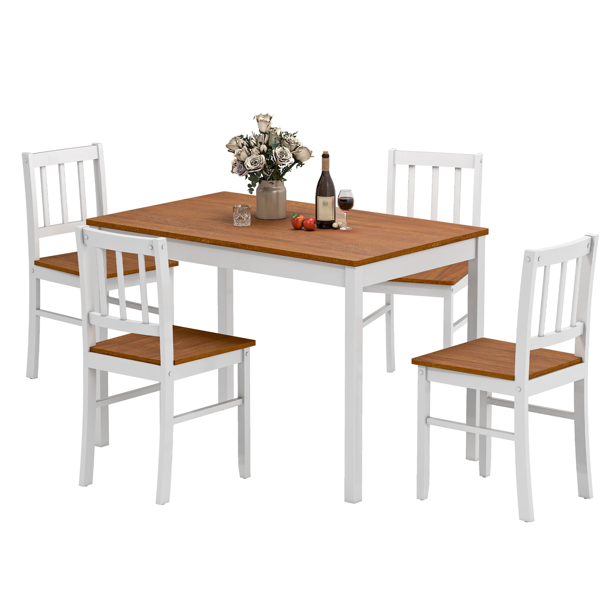 Joywind 5-Piece Solid Wood Dining Set – Rectangular Dining Table with 4 Chairs, Modern Grey Design for Kitchen, Dining Room & Restaurant