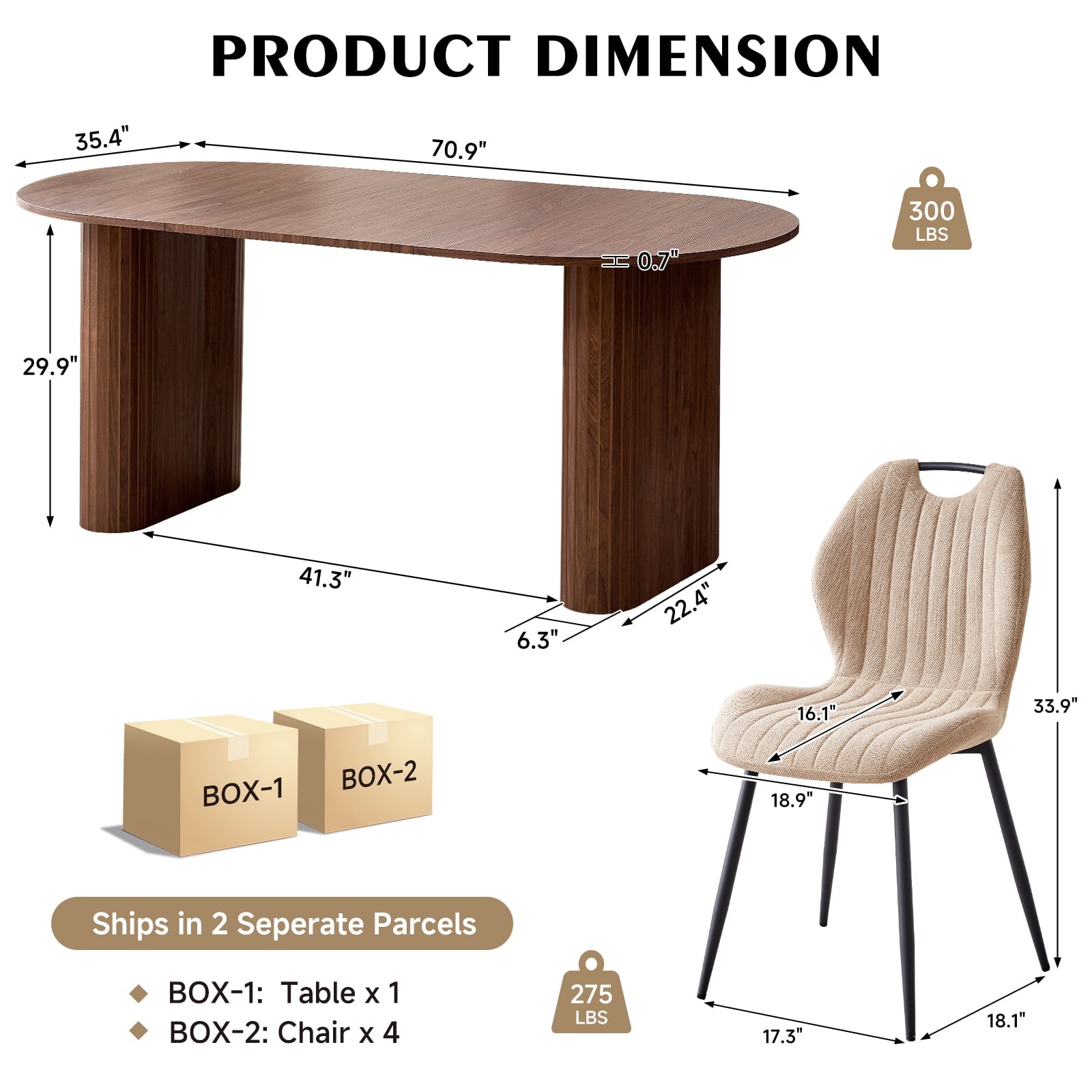 71 Natural Large Dining Table Set for 4 Modern Kitchen Table with Beige Boucle Upholstered Kitchen Chairs Set of 4