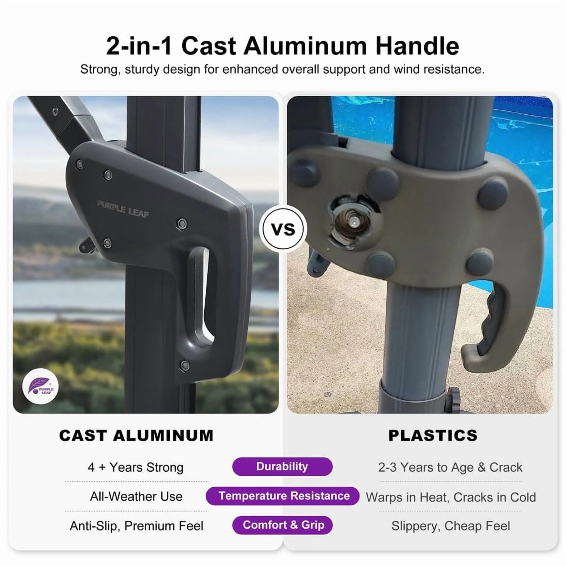 PURPLE LEAF 10' X 13' Rectangle Cantilever Umbrella with Base Outdoor Large Aluminum Patio Umbrella with 3-Year Fade Resistance Recycled Fabric and 360-degree Rotation for Deck Pool, Graphite Grey