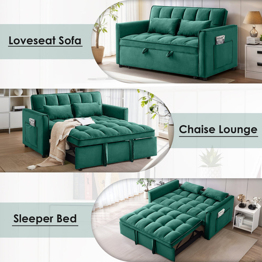 Anpport 3-in-1 Convertible Sleeper Sofa Bed, Pull-Out Loveseat Couch with Adjustable Back for Small Spaces, Velvet Fabric, 55, Dark Gray